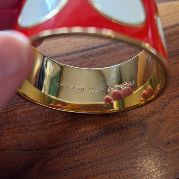 Kate Spade Red, White, and Gold Polka Dot Wide Bangle - Picture 3 of 7